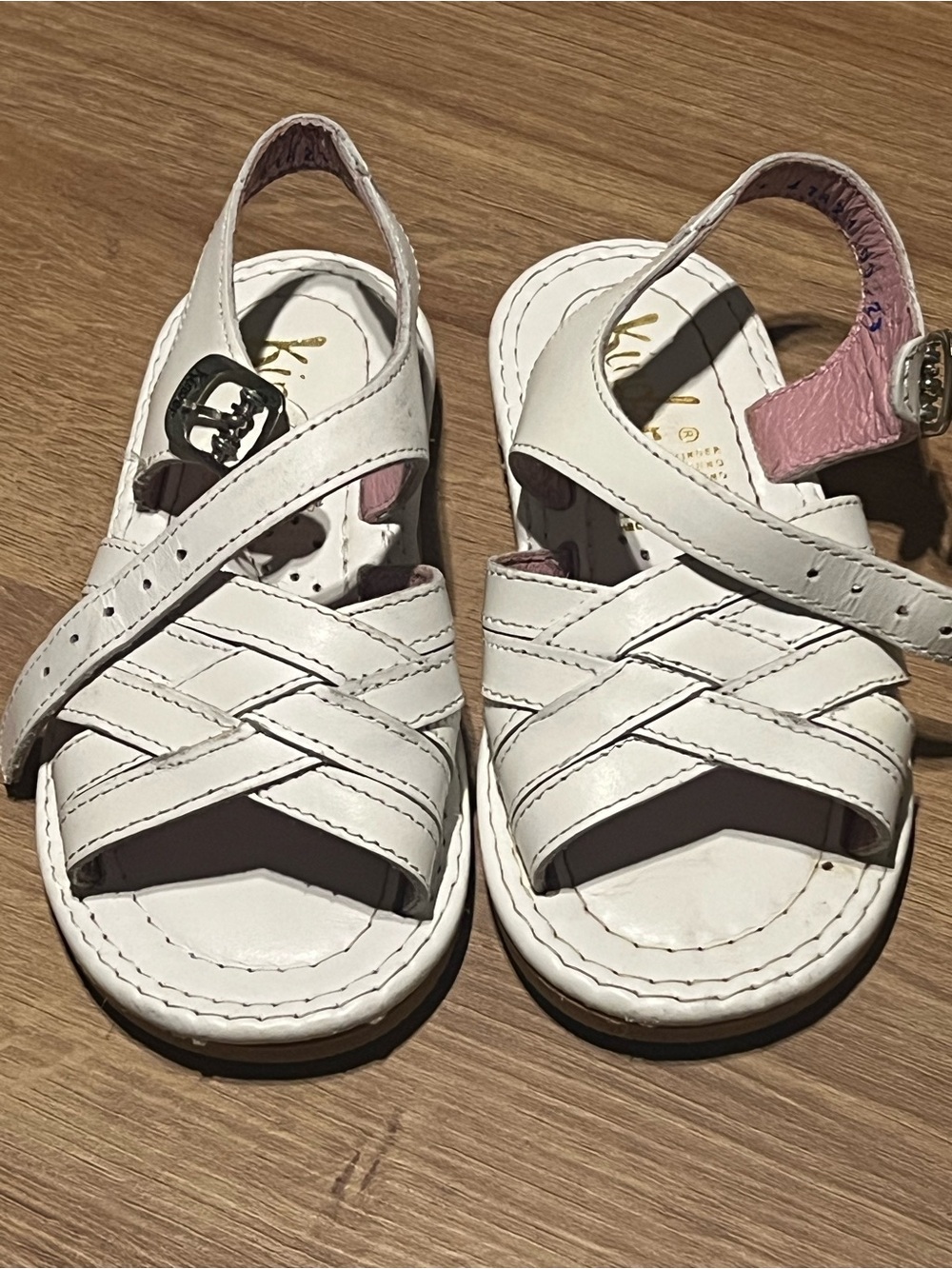 White and Pink Girls' Strappy Leather Sandals
